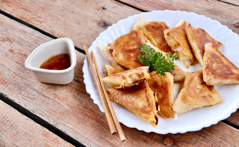 Samoussa aux crevettes et choux&nbsp;chinois