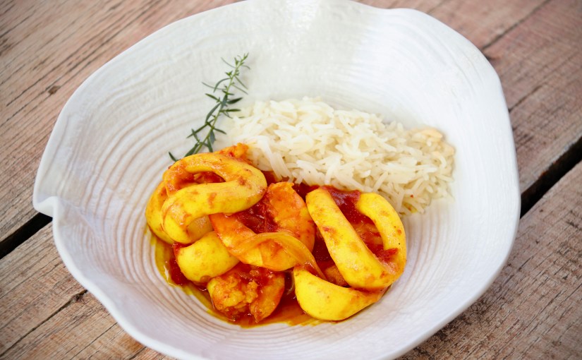 Anneaux d’encornet et crevettes sauce au&nbsp;pastis